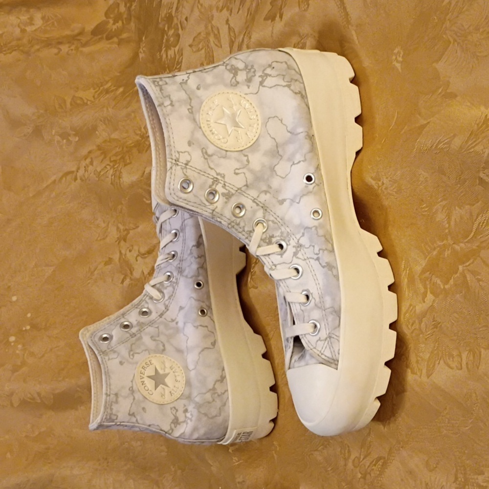 CONVERSE Platform Women's High-Top Gray Marble and White Women's 11.0 Men 9.0 - Picture 2 of 12
